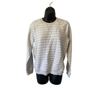 Lucky Brand Sweater Gray And White Striped Crew Neck Womens Size Small